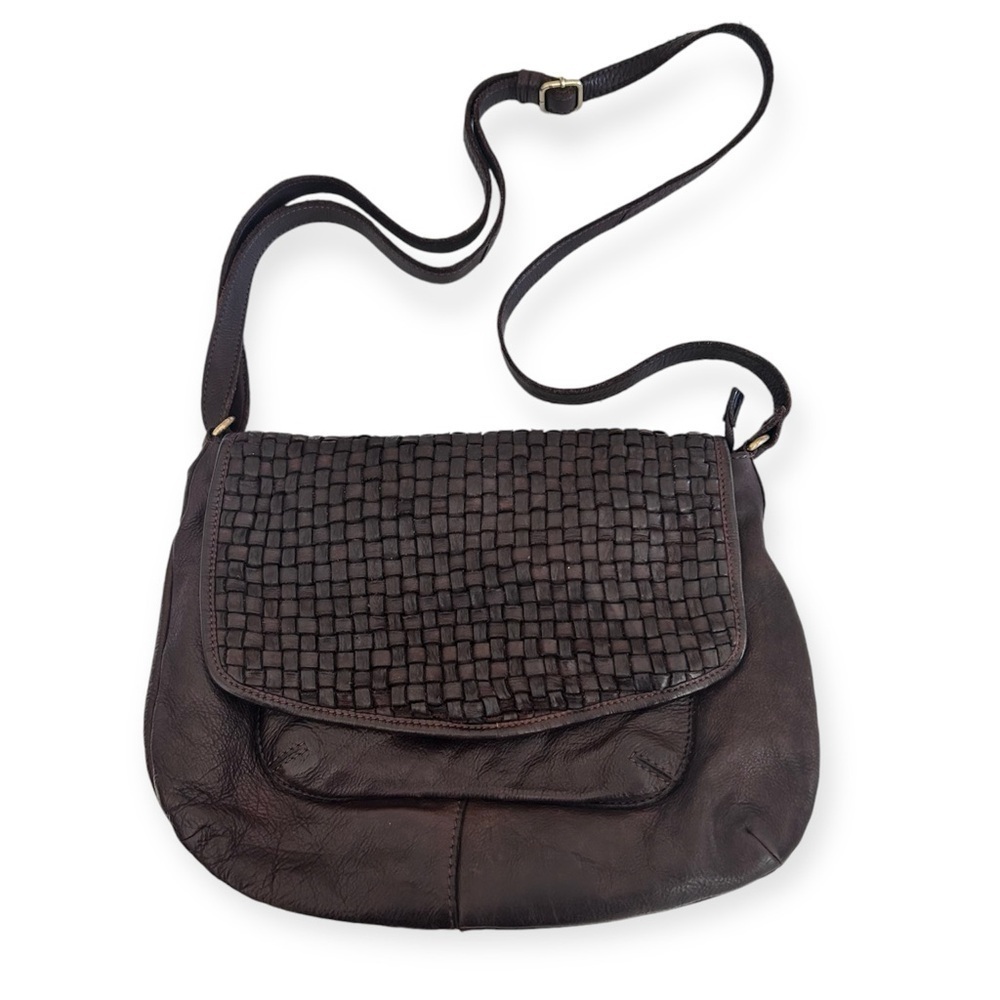MARTA PONTI Vintage Woven Brown Leather Crossbody Bag